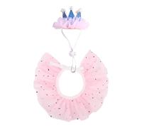Pet Princess Crown and Collar Set Sequin Tulle Glitter Birthday Party Costume Gift for Festive Look Birthday Party Dog Birthday Accessories Girls