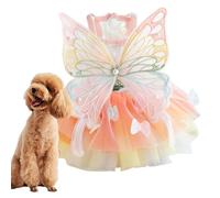 Pet Princess Dress - Colourful Dress for Small Dogs with Butterfly Wings - Rainbow Princess Dress for Spring and Summer, Festive Party Outfit for Cats, Pet Costume