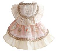 Pet Princess Dress for Small Dog Cat - Adorable Lolita Bunny Print Bow Ruffle Trim Skirt Cape Soft Comfortable Outfit for Puppy Kitten Birthday Party Holiday Daily Wear (S,Pink)