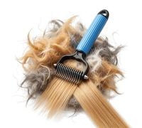Pet Pro Grooming Tool for Dogs & Cats Dual-Sided Deshedding Brush and Dematting Rake Undercoat Grooming Comb for Long Haired Pets Stainless Steel Pet Hair Removal Brush (Blue,M)