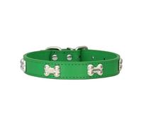 Pet Products Bone Leather Durable Pet Dog Collars Puppy Pug Collars for Small Large Dog Chihuahua Cat Accessories Pet Collar for Small Dogs Pet Products(Green,L)