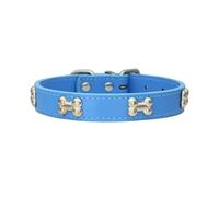 Pet Products Bone Leather Durable Pet Dog Collars Puppy Pug Collars for Small Large Dog Chihuahua Cat Accessories Pet Collar for Small Dogs Pet Products(Navy Blue,M)