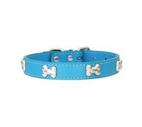 Pet Products Bone Leather Durable Pet Dog Collars Puppy Pug Collars for Small Large Dog Chihuahua Cat Accessories Pet Collar for Small Dogs Pet Products(Blue,S)