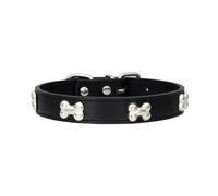 Pet Products Bone Leather Durable Pet Dog Collars Puppy Pug Collars for Small Large Dog Chihuahua Cat Accessories Pet Collar for Small Dogs Pet Products(Black,L)