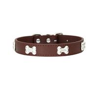 Pet Products Bone Leather Durable Pet Dog Collars Puppy Pug Collars for Small Large Dog Chihuahua Cat Accessories Pet Collar for Small Dogs Pet Products(Coffee,XS)