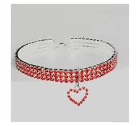 Pet Products New Cat Dog Collar Three Row Elastic Rhinestone Pet Collars Love Decoration Necklace Puppy Kitten Ornament Pets Supplies Pet Products(Love Collar Red,L)
