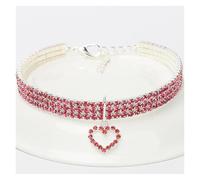 Pet Products New Cat Dog Collar Three Row Elastic Rhinestone Pet Collars Love Decoration Necklace Puppy Kitten Ornament Pets Supplies Pet Products(Love Collar Pink,S)