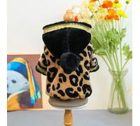 Pet Puppy cat Clothing Source Factory Direct Sales Lamb Wool Hoodie Wholesale (Leopard Print Black Gold Flannel Hoodie, Large)