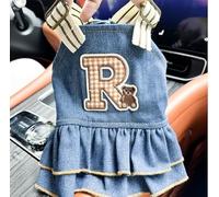 Pet Puppy cat Clothing Source Factory Direct Sales Spring and Autumn Style Spicy Girl Denim Skirt Collection (Letter Bear Cowboy Couple Dress - Skirt, Large)