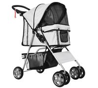 Pet Puppy Stroller Cat Dog Basket Zipper Entry Fold Cup Holder Carrier Cart Grey