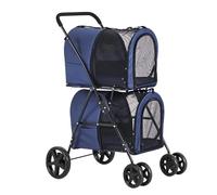 Pet Pushchair Double Pet Strollers for Small Medium Dogs, Dog Cat Stroller 2 Detachable Carriers 4 Lockable Wheels Folding Trolley Accessories(A)