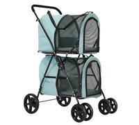 Pet Pushchair Double Pet Strollers for Small Medium Dogs, Dog Cat Stroller 2 Detachable Carriers 4 Lockable Wheels Folding Trolley Accessories(B)