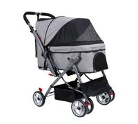 Pet Pushchair Foldable Dogs Cats Pet Strollers for Small Medium Travel with Wheels, 600D Oxford Cloth Folding Stroller Accessories(Gray)