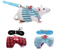 Pet Rabbit Traction Rope Small Animal Bunny Hamsters Harness Chest Strap Red Grid + Blue Stripes 2 Pieces (M)