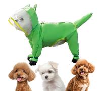 Pet Rain Poncho - 150g Lightweight Water Resistant Hooded Coat, Full Body Coverage Reflective Stripes, Secure Fit Tail Foot Protectors