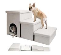 Pet Ramp, Foldable Anti-slip Design with Storage Compartment and Pet Bed, Stable Ramp with Plush Surface, Suitable for Puppies, Cats or Small Dogs. b