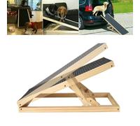 Pet Ramp for Car/Bed/Sofa, Solid Wooden Car Dog Ladder, Foldable Cat Rabbit Ramp, 4 Adjustable Height, Non-slip Carpet Multipurpose Safety Dog Ramp