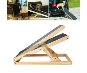 Pet Ramp for Car/Bed/Sofa, Solid Wooden Car Dog Ladder, Foldable Cat Rabbit Ramp, 4 Adjustable Height, Non-slip Carpet Multipurpose Safety Dog Ramp