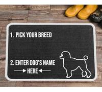 PET REBELLION | Machine Washable & Absorbent | Personalised Extra-Large Pet Feeding Mat | Customisable with Your Pet's Name | Non-Slip Backing | Poodle Charcoal