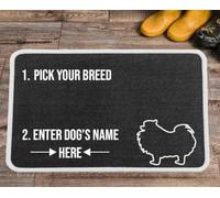 PET REBELLION | Machine Washable & Absorbent | Personalised Extra-Large Pet Feeding Mat | Customisable with Your Pet's Name | Non-Slip Backing | Pomeranian Charcoal