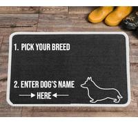 PET REBELLION | Machine Washable & Absorbent | Personalised Extra-Large Pet Feeding Mat | Customisable with Your Pet's Name | Non-Slip Backing | Corgi Charcoal