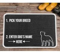 PET REBELLION | Machine Washable & Absorbent | Personalised Extra-Large Pet Feeding Mat | Customisable with Your Pet's Name | Non-Slip Backing | Staffordshire Bull Terrier Charcoal