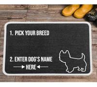 PET REBELLION | Machine Washable & Absorbent | Personalised Extra-Large Pet Feeding Mat | Customisable with Your Pet's Name | Non-Slip Backing | Westie Charcoal