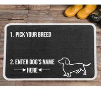 PET REBELLION | Machine Washable & Absorbent | Personalised Extra-Large Pet Feeding Mat | Customisable with Your Pet's Name | Non-Slip Backing | Dachshund Charcoal