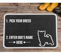 PET REBELLION | Machine Washable & Absorbent | Personalised Extra-Large Pet Feeding Mat | Customisable with Your Pet's Name | Non-Slip Backing | Yorkshire Terrier Charcoal