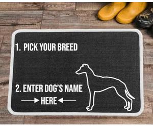 PET REBELLION | Machine Washable & Absorbent | Personalised Extra-Large Pet Feeding Mat | Customisable with Your Pet's Name | Non-Slip Backing | Whippet Charcoal