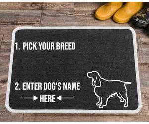 PET REBELLION | Machine Washable & Absorbent | Personalised Extra-Large Pet Feeding Mat | Customisable with Your Pet's Name | Non-Slip Backing | Springer Spaniel Charcoal