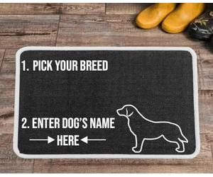 PET REBELLION | Machine Washable & Absorbent | Personalised Extra-Large Pet Feeding Mat | Customisable with Your Pet's Name | Non-Slip Backing | Golden Retriever Charcoal