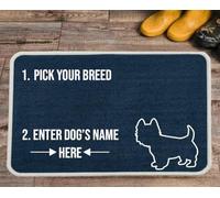 PET REBELLION | Personalised Extra-Large Pet Feeding Mat | Absorbent & Machine Washable | Customisable with Your Pet's Name | Non-Slip Backing | Westie Blue