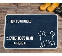 PET REBELLION | Personalised Extra-Large Pet Feeding Mat | Absorbent & Machine Washable | Customisable with Your Pet's Name | Non-Slip Backing | Labradoodle Blue
