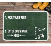 PET REBELLION | Personalised Extra-Large Pet Feeding Mat | Absorbent & Machine Washable | Customisable with Your Pet's Name | Non-Slip Backing | Jack Russell Green