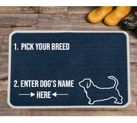 PET REBELLION | Personalised Extra-Large Pet Feeding Mat | Absorbent & Machine Washable | Customisable with Your Pet's Name | Non-Slip Backing | Basset Hound Blue