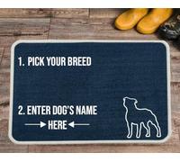 PET REBELLION | Personalised Extra-Large Pet Feeding Mat | Absorbent & Machine Washable | Customisable with Your Pet's Name | Non-Slip Backing | Staffordshire Bull Terrier Blue