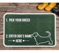 PET REBELLION | Personalised Extra-Large Pet Feeding Mat | Absorbent & Machine Washable | Customisable with Your Pet's Name | Non-Slip Backing | Basset Hound Green