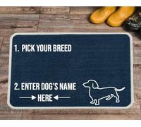 PET REBELLION | Personalised Extra-Large Pet Feeding Mat | Absorbent & Machine Washable | Customisable with Your Pet's Name | Non-Slip Backing | Dachshund Blue