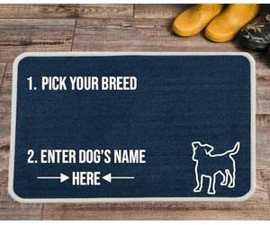 PET REBELLION | Personalised Extra-Large Pet Feeding Mat | Absorbent & Machine Washable | Customisable with Your Pet's Name | Non-Slip Backing | Jack Russell Blue