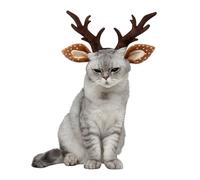 Pet Reindeer Antler Headband for Cats & Small Dogs, Plush Deer Ears Costume Hat with Adjustable Chin Strap, Soft Fleece, S/L (18-34cm) Fit for Kittens, Breeds, Xmas Holiday Photo Prop (L)