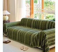 Pet-Resistant Waterproof Chenille Sofa Covers - Striped Anti-Slip Couch Protectors for Pets Wrinkle-Free Fits 180x130 to 180x480cm (180x360cm Black)