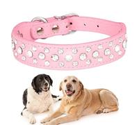 Pet Rhinestone Collar, Pu Leather Dog Co Llar, Adjust Able Puppy Rhine Stone Crytal Collars | Three Rows Leat Her | Cat Pup Py Coll Ar, Adjustable Beautiful Appearance for Small Dogs Cats