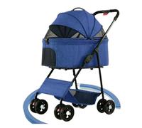 Pet Robust Buggy Foldable Dog Cat Stroller with Detachable Carrier Pet Stroller with 3 Window Storage Basket for Small Medium Dogs Cats Pram Jogger Trolley(Blue)