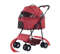 Pet Robust Buggy Foldable Dog Cat Stroller with Detachable Carrier Pet Stroller with 3 Window Storage Basket for Small Medium Dogs Cats Pram Jogger Trolley(Rosso)