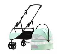 Pet Robust Buggy Foldable Dog Stroller 3 in 1 Pet Stroller with Detachable Carrier Storage Basket 4 Wheels for Small Medium Dogs & Cats Pram Jogger Trolley(Grün)