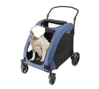 Pet Robust Buggy Foldable Dog Stroller with 4 Rubber Wheels and Adjustable Handle Zipper Entry Pet Cart, Mesh Skylight Cat Dog Stroller Pram Jogger Trolley(Blue)