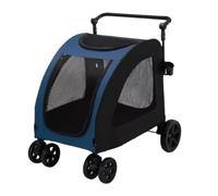 Pet Robust Buggy Foldable Dog Stroller with 4 Wheels and Adjustable Handle Mesh Skylight Cat Dog Stroller for Large Medium Dogs Cats Pram Jogger Trolley(Blue Black)