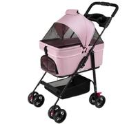 Pet Robust Buggy Foldable Pet Stroller Dog Strollers Detachable Cat Stroller with Storage Basket and Cup Holder for Small Medium Pram Jogger Trolley(Pink)