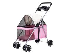 Pet Robust Buggy Pet Cat Dog Stroller Travel Carrier with Cup Holders, 22Lbs Capacity Folding Strolling Cart Pram Jogger Trolley(E)